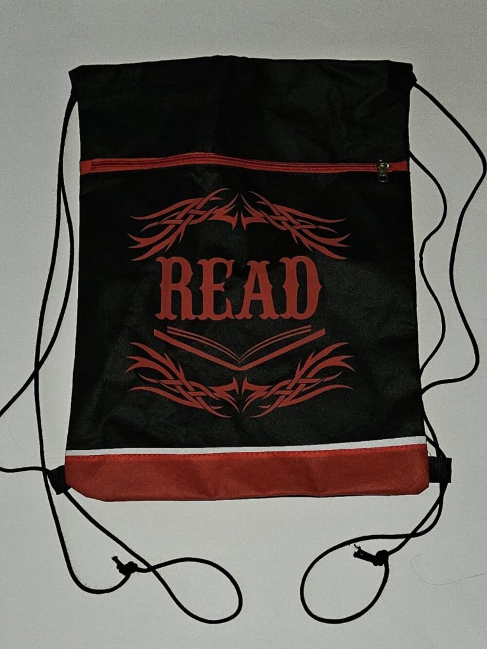 READ Black Red Cinch Backpack Library Book Bag